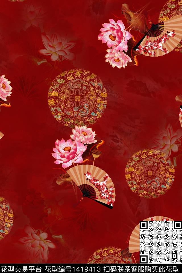 数码华亿平台花卉中国风数码印花华亿平台下载（图片编号: 1419413） - 瓦栏（Walan）