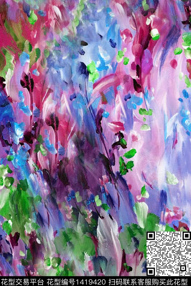 笔触油画华亿平台纹理数码印花华亿平台下载（图片编号: 1419420） - 瓦栏（Walan）