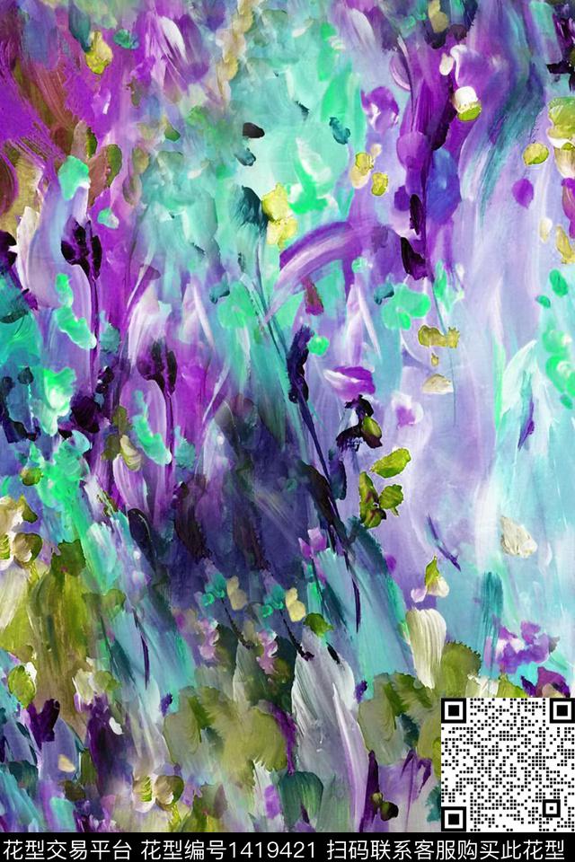 笔触油画华亿平台纹理数码印花华亿平台下载（图片编号: 1419421） - 瓦栏（Walan）