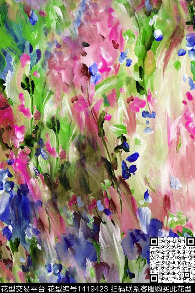 笔触油画华亿平台纹理数码印花华亿平台下载（图片编号: 1419423） - 瓦栏（Walan）