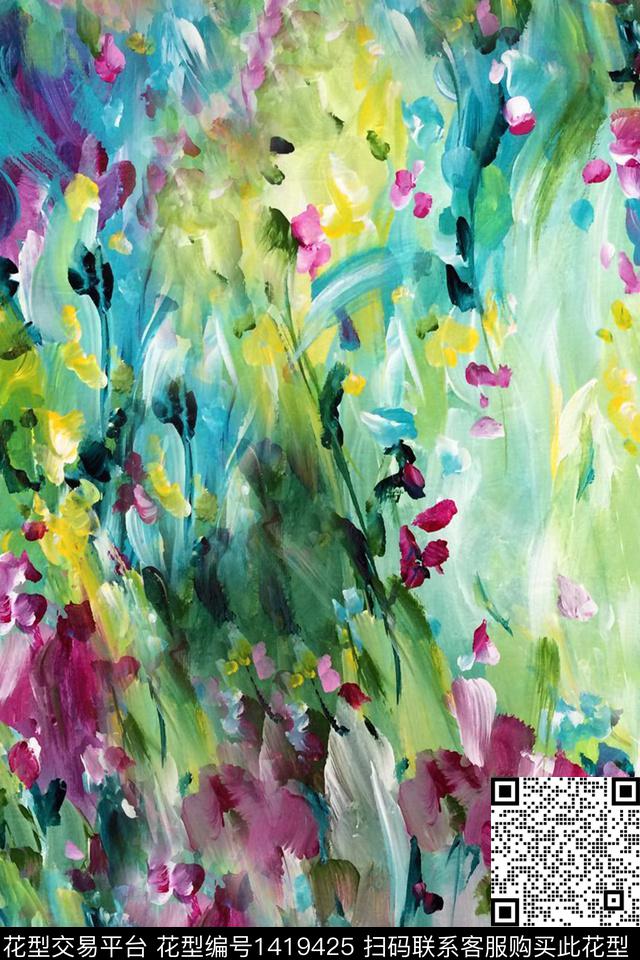 笔触油画华亿平台纹理数码印花华亿平台下载（图片编号: 1419425） - 瓦栏（Walan）