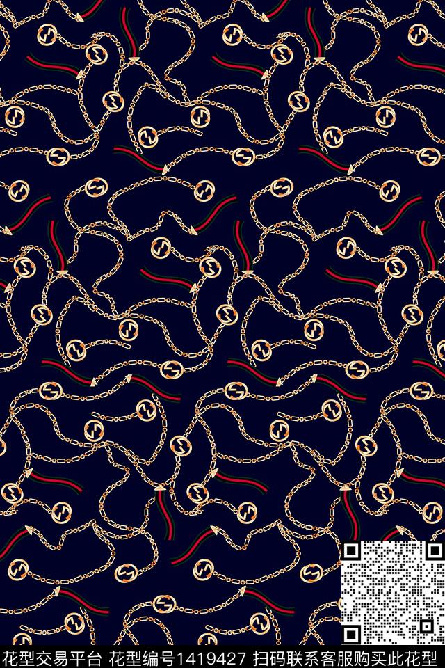 几何简约链条数码印花华亿平台下载（图片编号: 1419427） - 瓦栏（Walan）