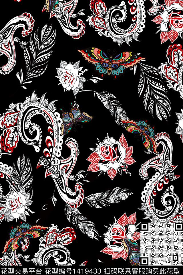 数码华亿平台佩斯利花卉数码印花华亿平台下载（图片编号: 1419433） - 瓦栏（Walan）