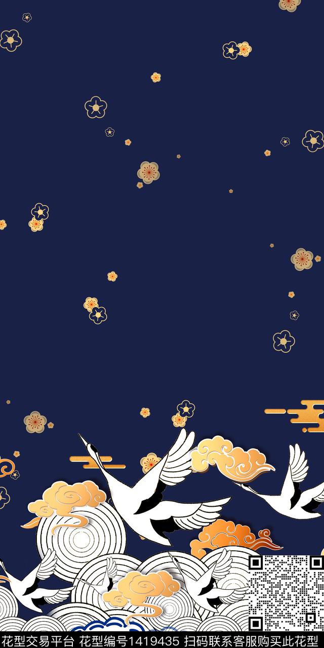 定位花祥云中国风定位花数码印花华亿平台下载（图片编号: 1419435） - 瓦栏（Walan）