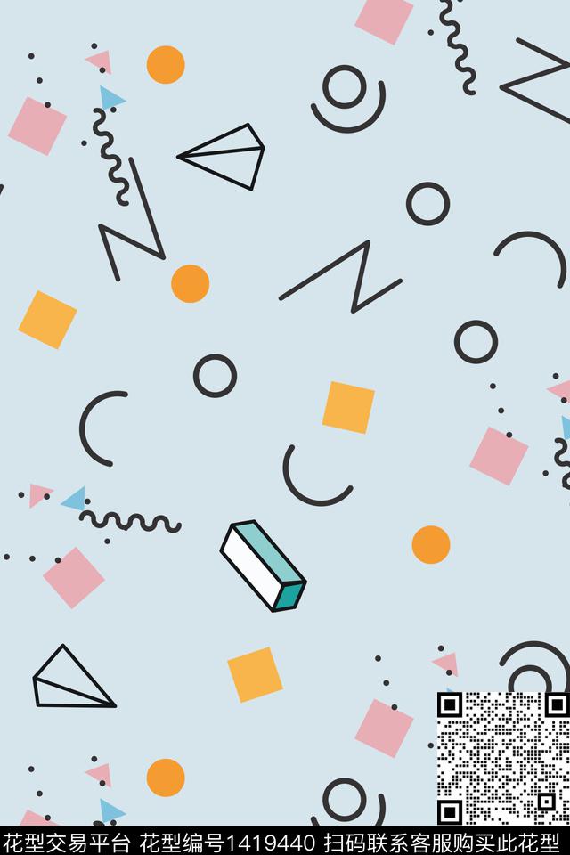 几何大牌风卡通数码印花华亿平台下载（图片编号: 1419440） - 瓦栏（Walan）