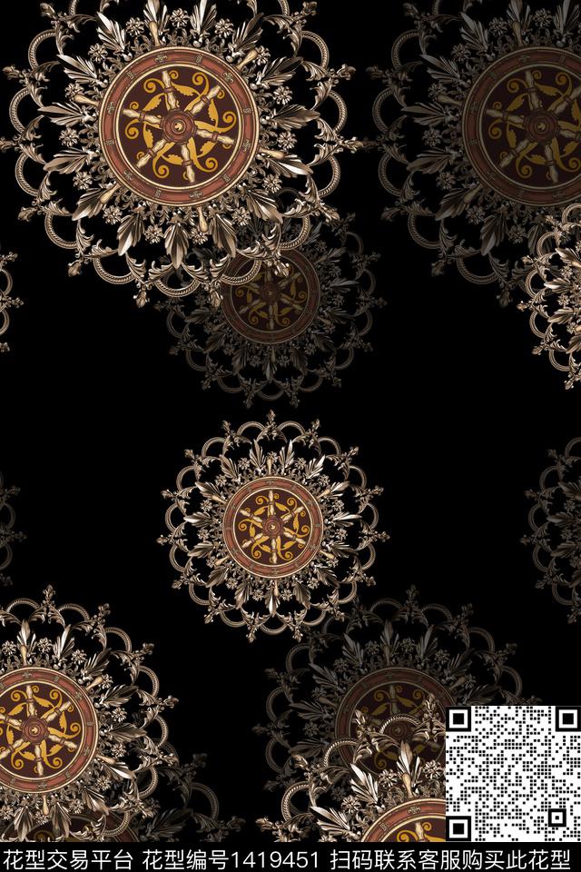 民族花卉复古大牌风数码印花华亿平台下载（图片编号: 1419451） - 瓦栏（Walan）