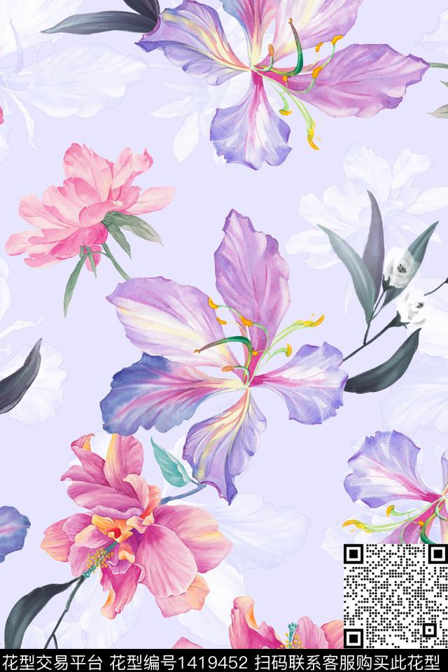 清爽底花卉花卉大牌风数码印花华亿平台下载（图片编号: 1419452） - 瓦栏（Walan）