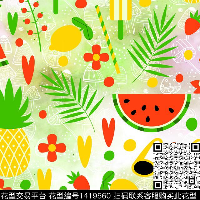 几何水果大牌风数码印花华亿平台下载（图片编号: 1419560） - 瓦栏（Walan）