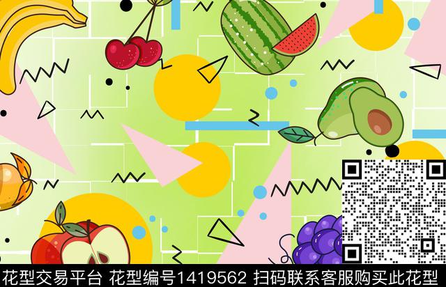 几何水果格子数码印花华亿平台下载（图片编号: 1419562） - 瓦栏（Walan）
