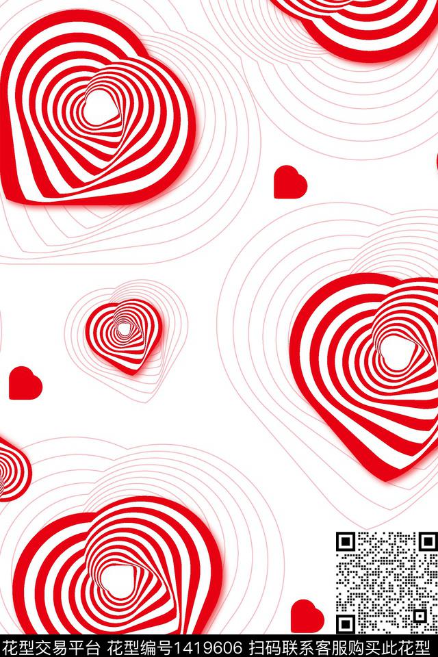 线条爱心抽象传统印花华亿平台下载（图片编号: 1419606） - 瓦栏（Walan）