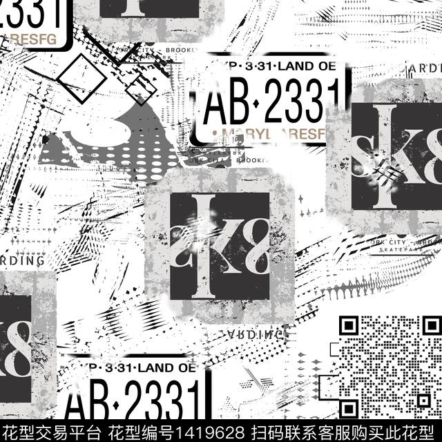 简约字母大牌风数码印花华亿平台下载（图片编号: 1419628） - 瓦栏（Walan）