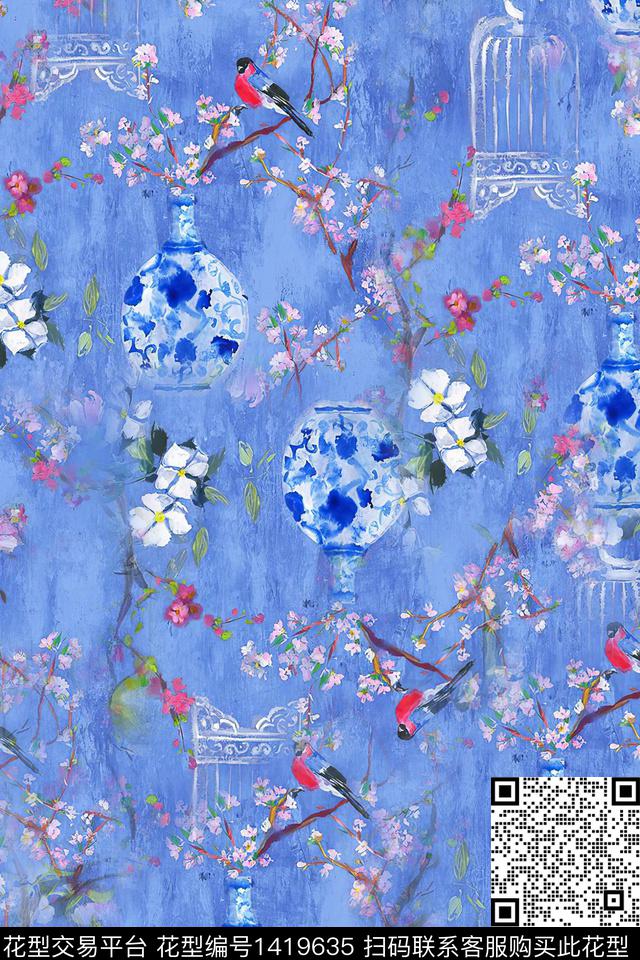 时尚真丝中国风数码印花华亿平台下载（图片编号: 1419635） - 瓦栏（Walan）