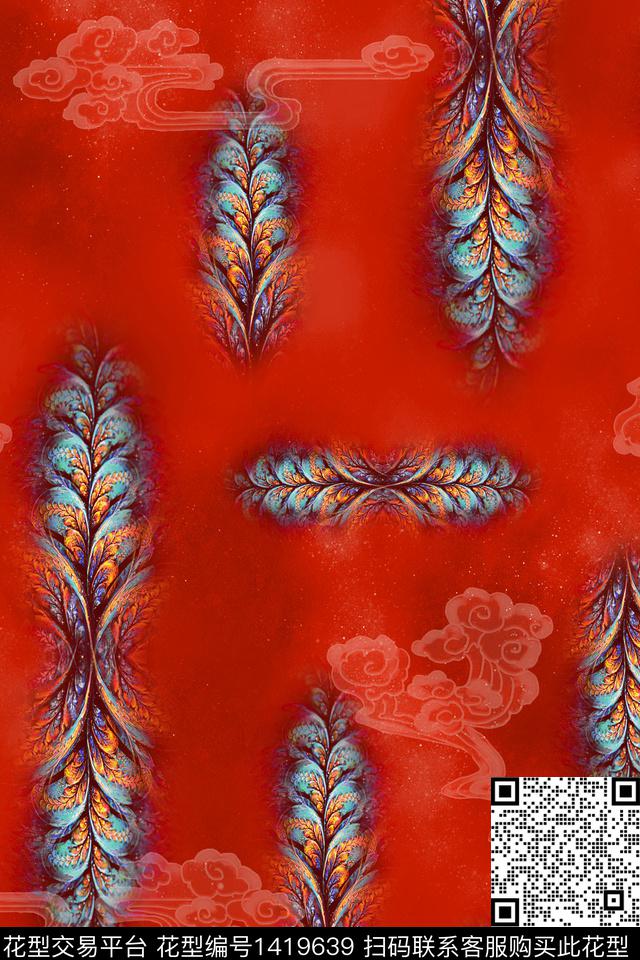 祥云香云纱中国风数码印花华亿平台下载（图片编号: 1419639） - 瓦栏（Walan）