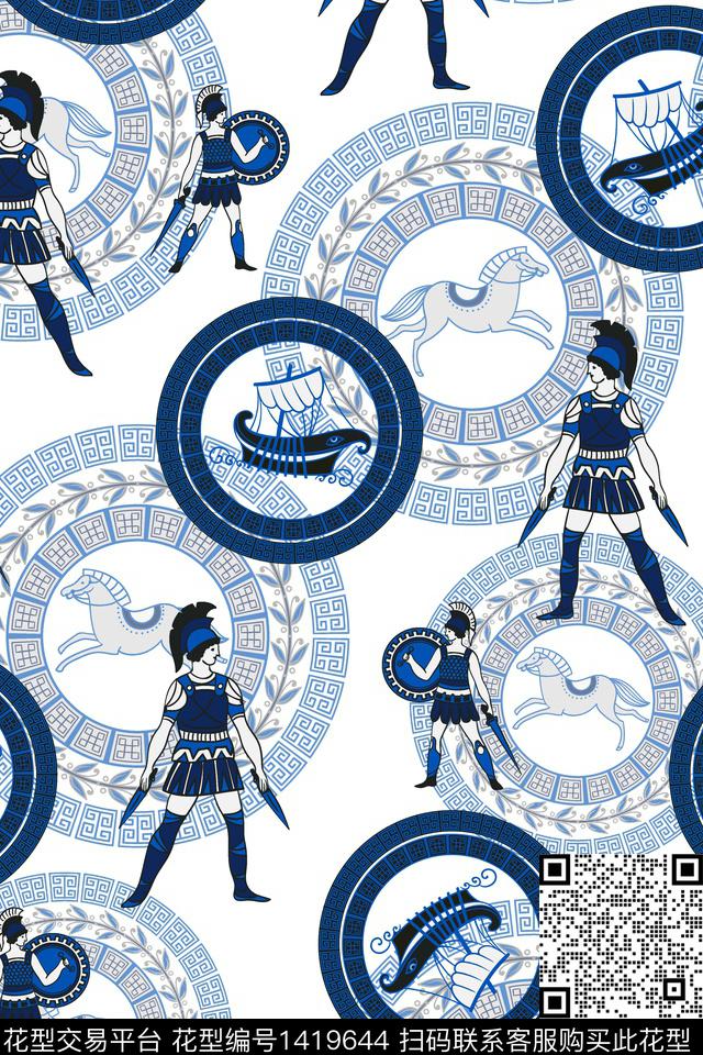 几何卡通人物马传统印花华亿平台下载（图片编号: 1419644） - 瓦栏（Walan）