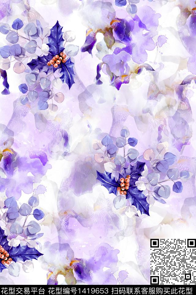 肌理抽象花卉花卉数码印花华亿平台下载（图片编号: 1419653） - 瓦栏（Walan）