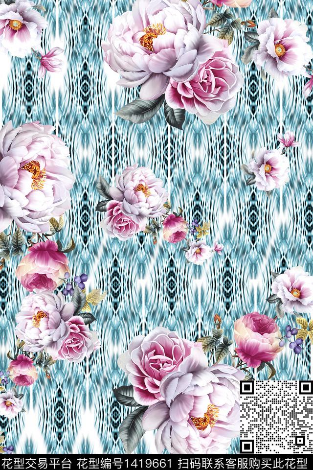 绿植树叶水彩民族风数码印花华亿平台下载（图片编号: 1419661） - 瓦栏（Walan）