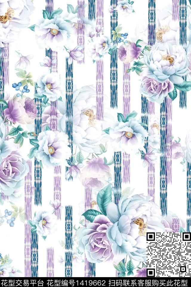 绿植树叶水彩清爽底花卉数码印花华亿平台下载（图片编号: 1419662） - 瓦栏（Walan）