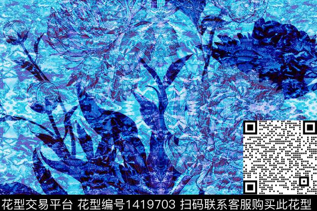 简约花卉热带华亿平台数码印花华亿平台下载（图片编号: 1419703） - 瓦栏（Walan）