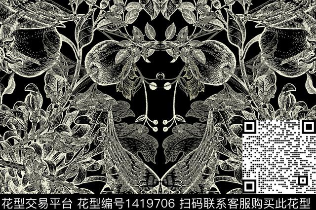 复古花卉大牌风数码印花华亿平台下载（图片编号: 1419706） - 瓦栏（Walan）