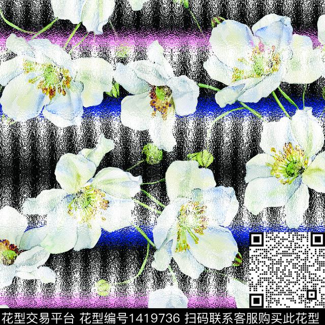 简约花卉大牌风数码印花华亿平台下载（图片编号: 1419736） - 瓦栏（Walan）