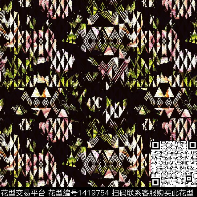 几何大牌风热带华亿平台数码印花华亿平台下载（图片编号: 1419754） - 瓦栏（Walan）