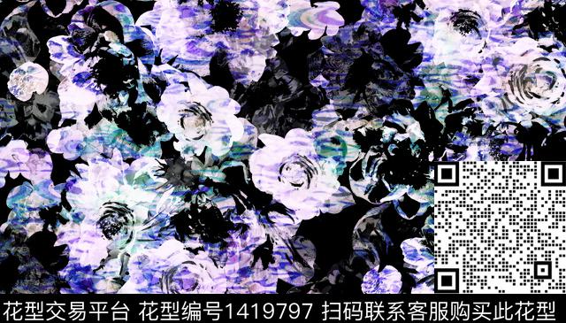 复古花卉大牌风数码印花华亿平台下载（图片编号: 1419797） - 瓦栏（Walan）