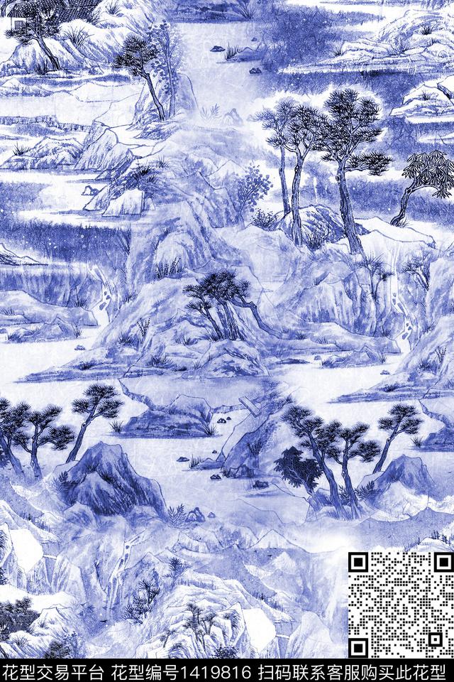 时尚真丝国画数码印花华亿平台下载（图片编号: 1419816） - 瓦栏（Walan）