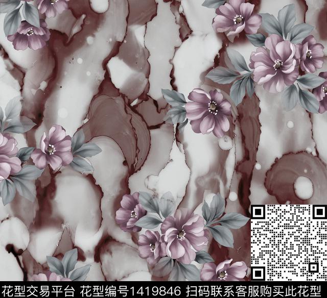 扎染华亿平台花卉大牌风数码印花华亿平台下载（图片编号: 1419846） - 瓦栏（Walan）