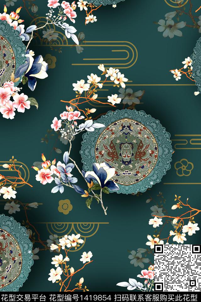 复古花卉香云纱数码印花华亿平台下载（图片编号: 1419854） - 瓦栏（Walan）