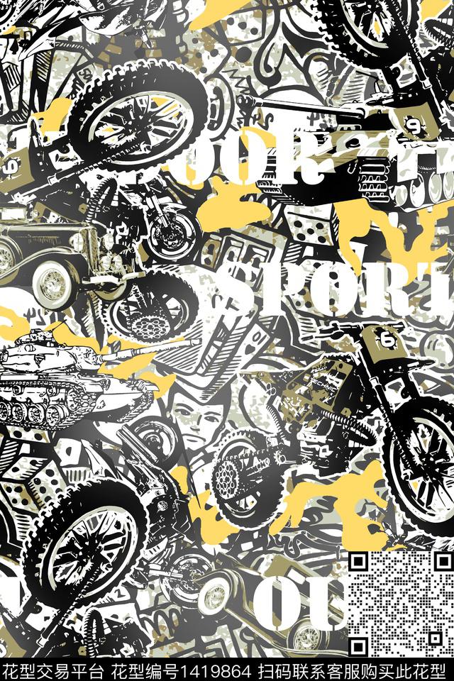 涂鸦汽车字母数码印花华亿平台下载（图片编号: 1419864） - 瓦栏（Walan）