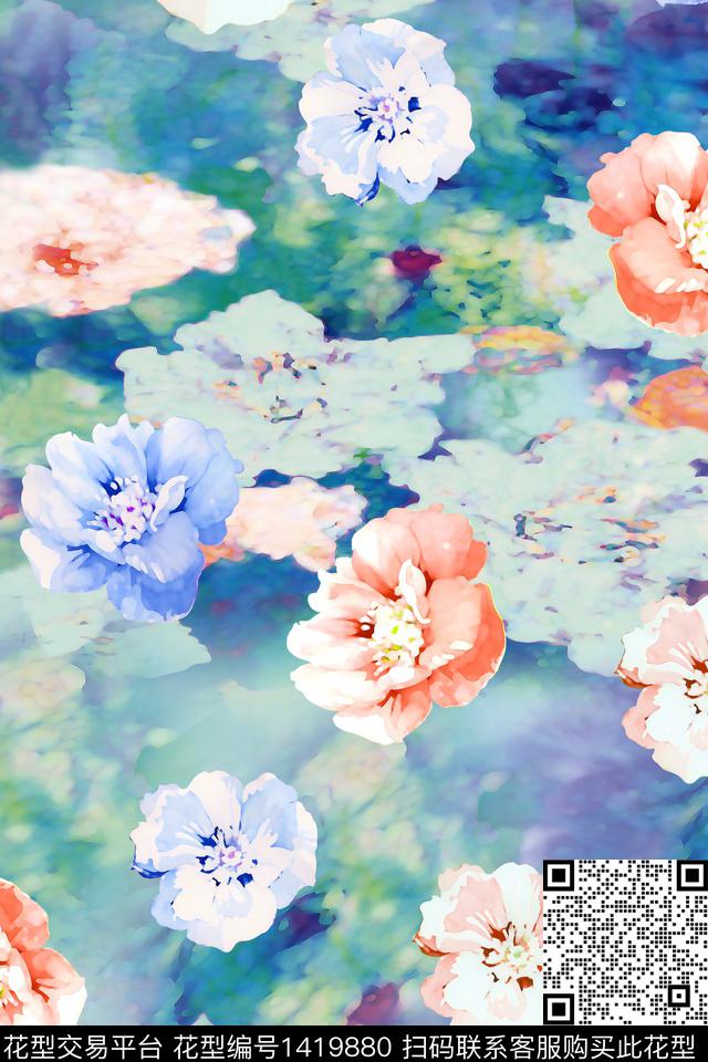 花卉小清新真丝数码印花华亿平台下载（图片编号: 1419880） - 瓦栏（Walan）