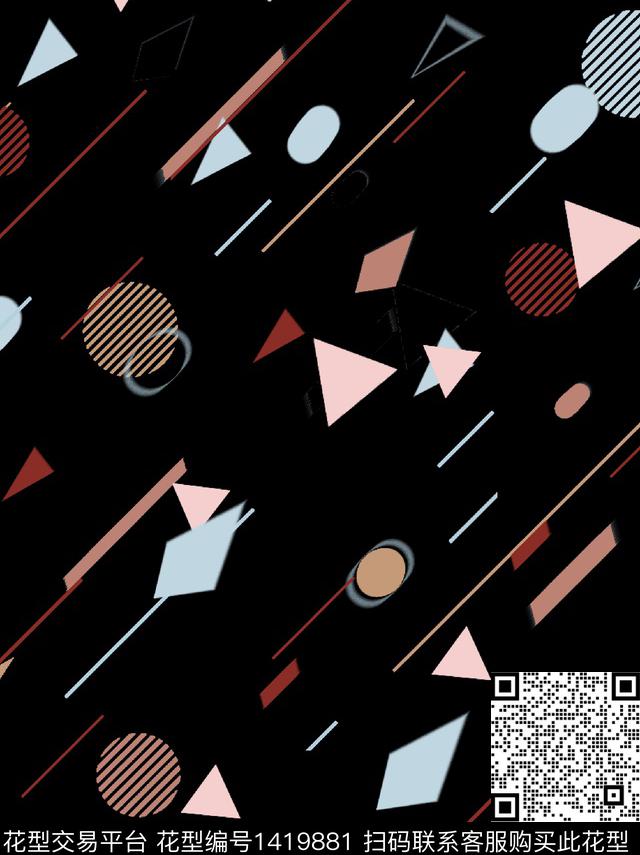 几何简约真丝数码印花华亿平台下载（图片编号: 1419881） - 瓦栏（Walan）