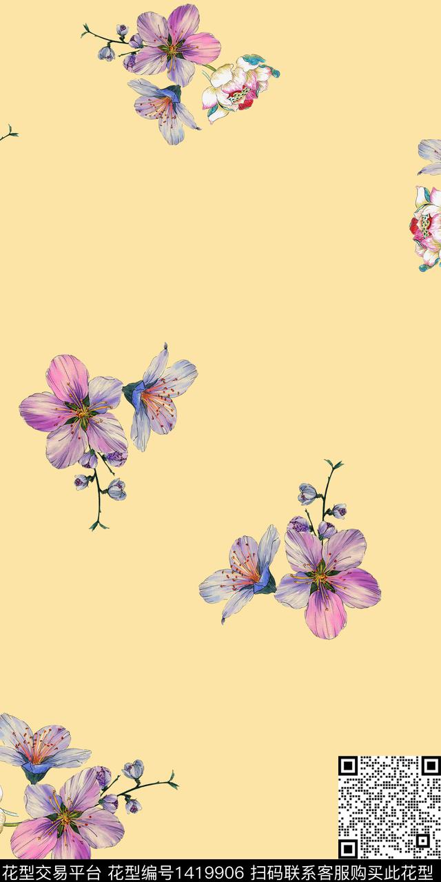 女装花卉大花数码印花华亿平台下载（图片编号: 1419906） - 瓦栏（Walan）