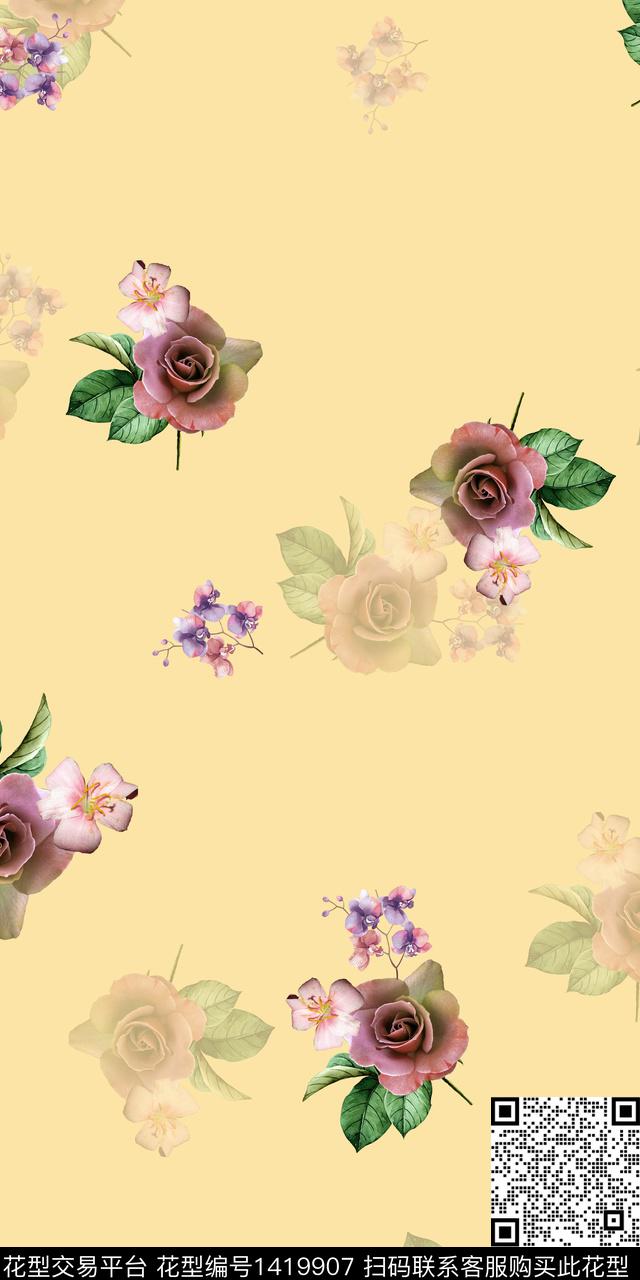女装花卉大花数码印花华亿平台下载（图片编号: 1419907） - 瓦栏（Walan）
