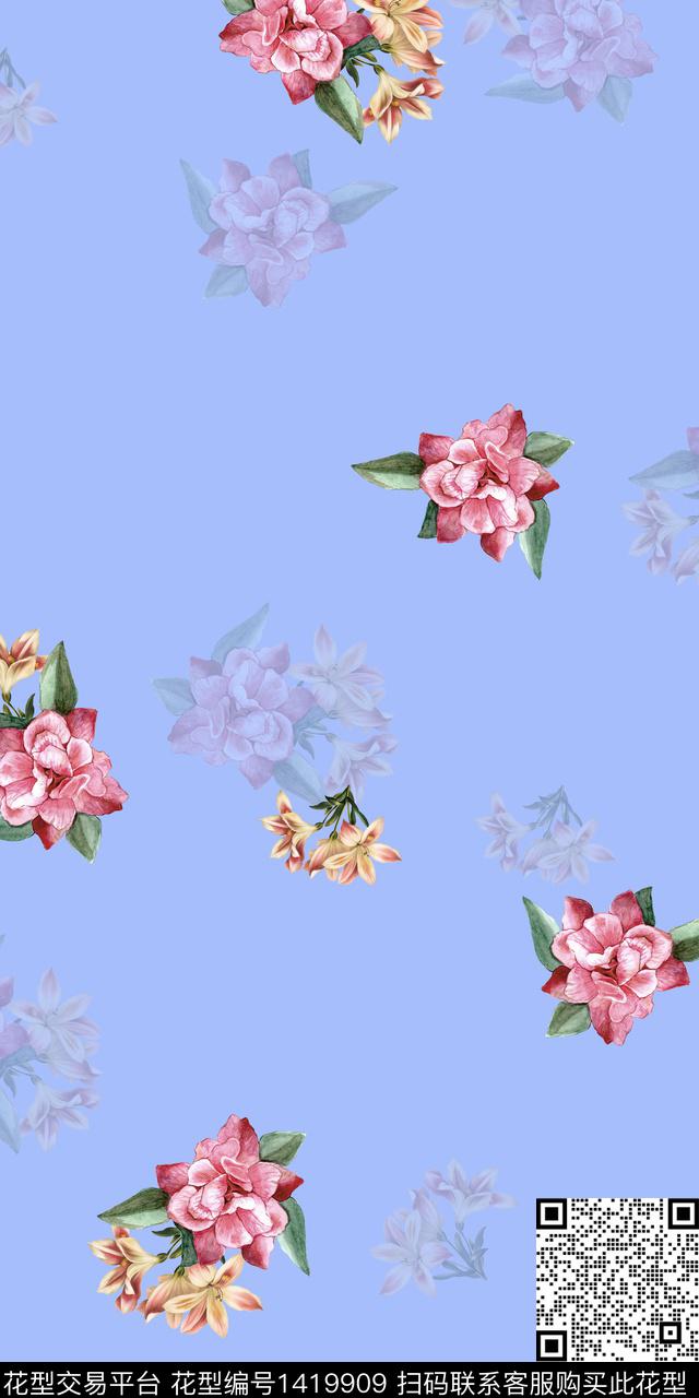 女装花卉大花数码印花华亿平台下载（图片编号: 1419909） - 瓦栏（Walan）