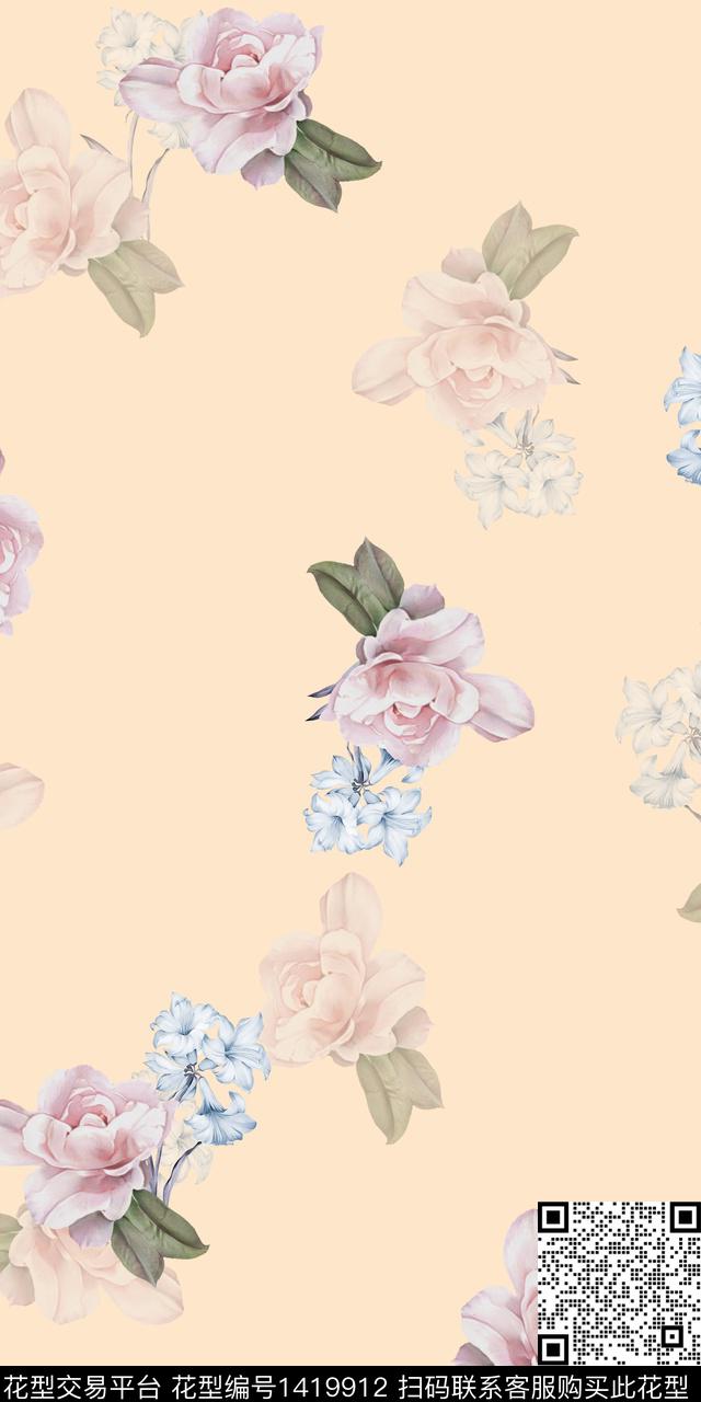 女装花卉大花数码印花华亿平台下载（图片编号: 1419912） - 瓦栏（Walan）