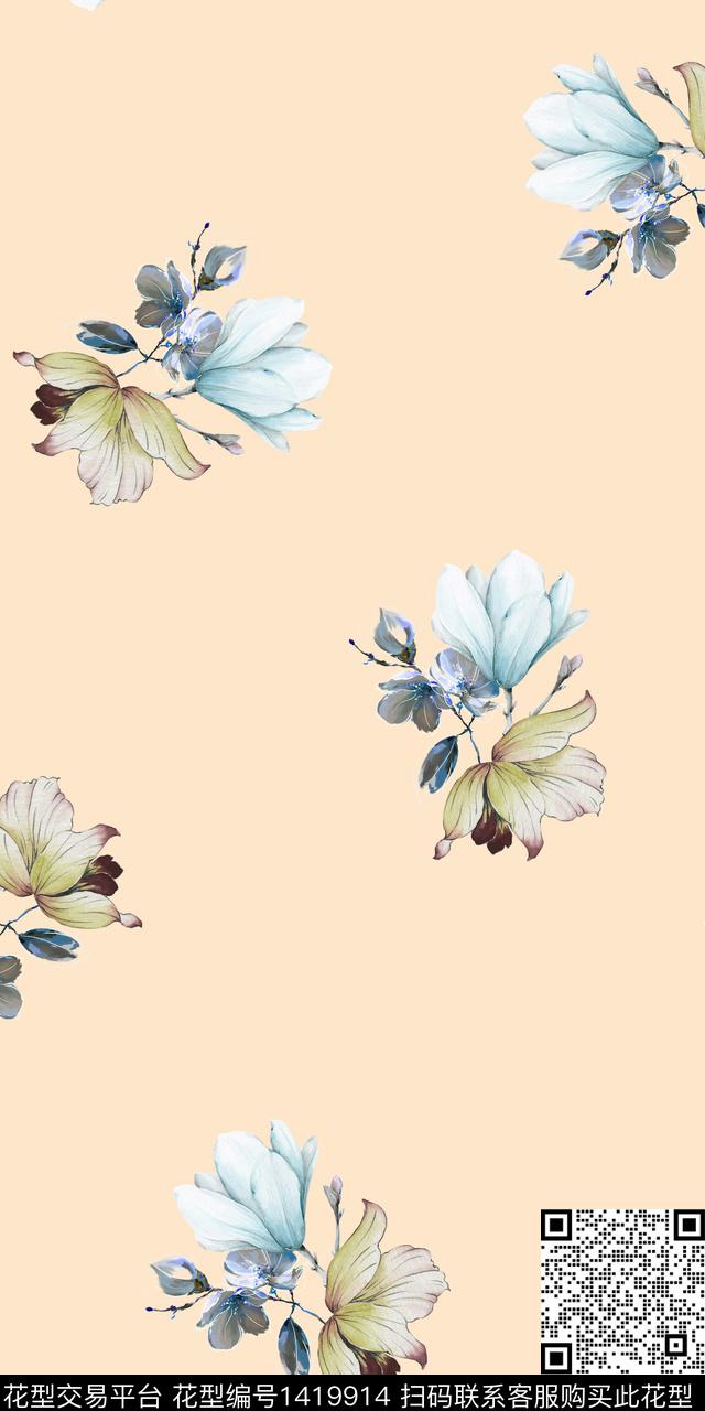 女装花卉大花数码印花华亿平台下载（图片编号: 1419914） - 瓦栏（Walan）