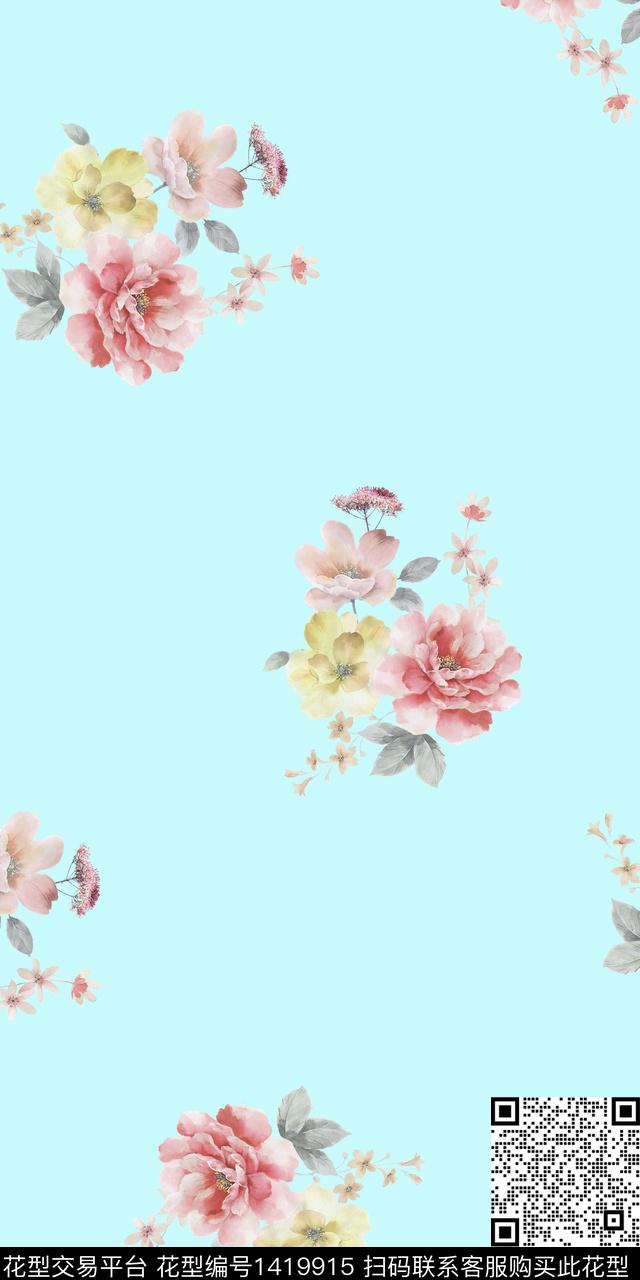 女装花卉大花数码印花华亿平台下载（图片编号: 1419915） - 瓦栏（Walan）