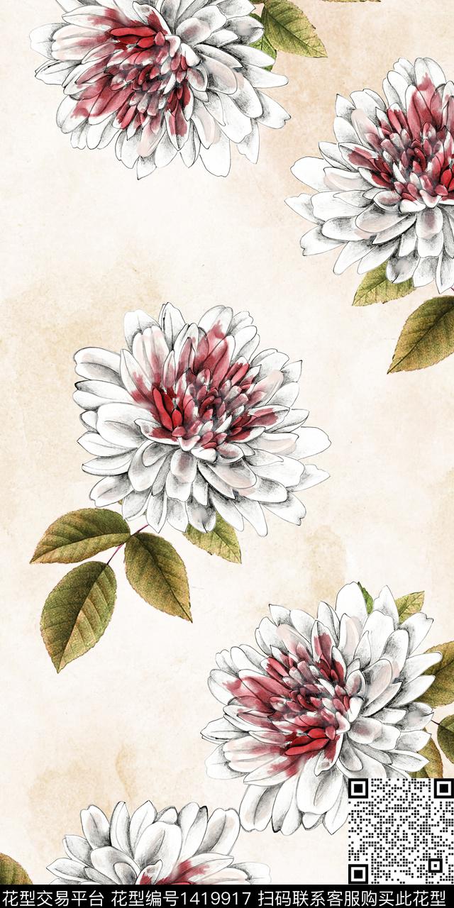 女装花卉大花数码印花华亿平台下载（图片编号: 1419917） - 瓦栏（Walan）