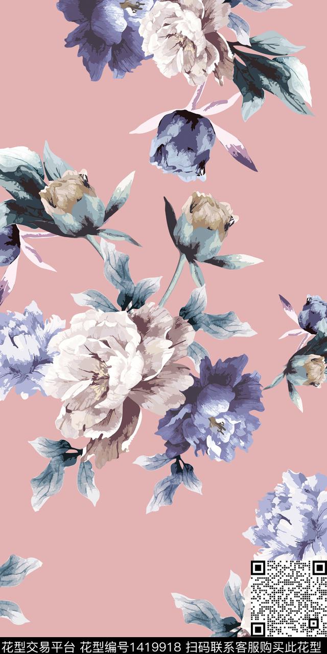 女装花卉大花数码印花华亿平台下载（图片编号: 1419918） - 瓦栏（Walan）