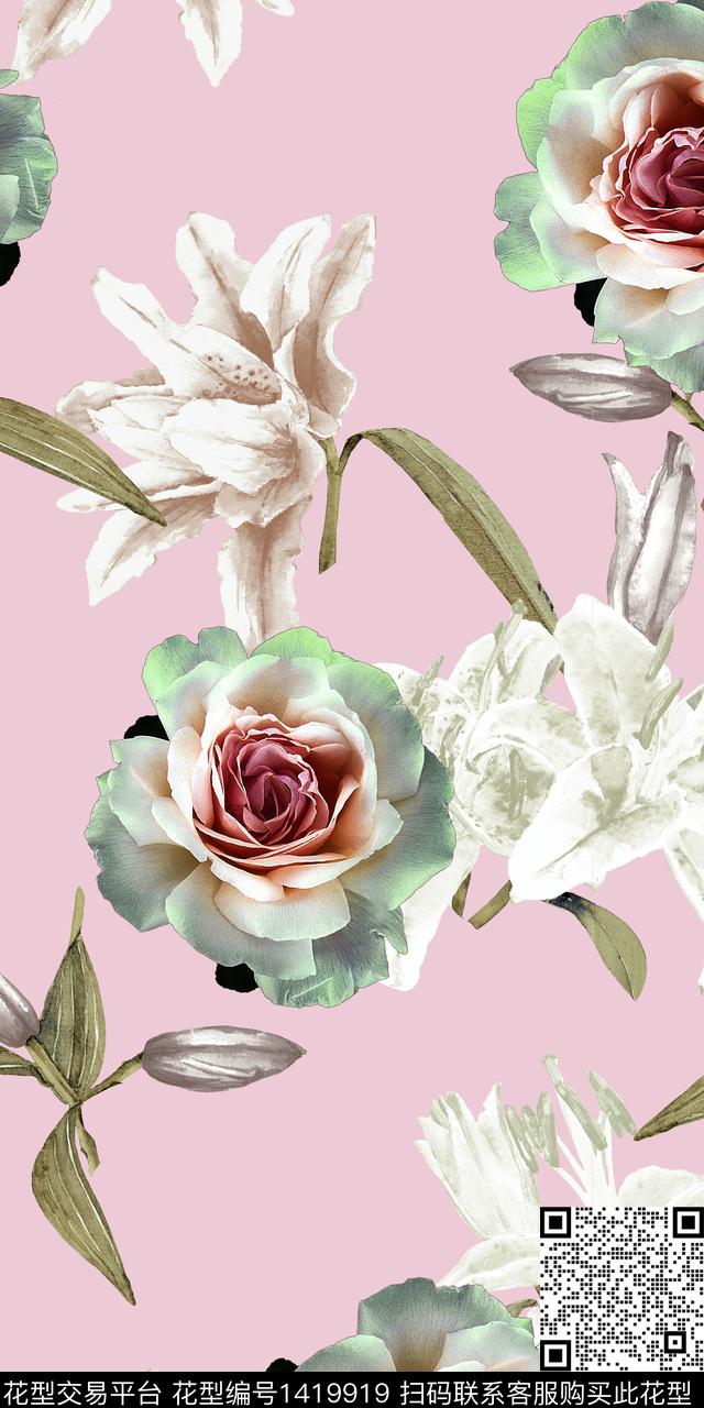 女装花卉大花数码印花华亿平台下载（图片编号: 1419919） - 瓦栏（Walan）