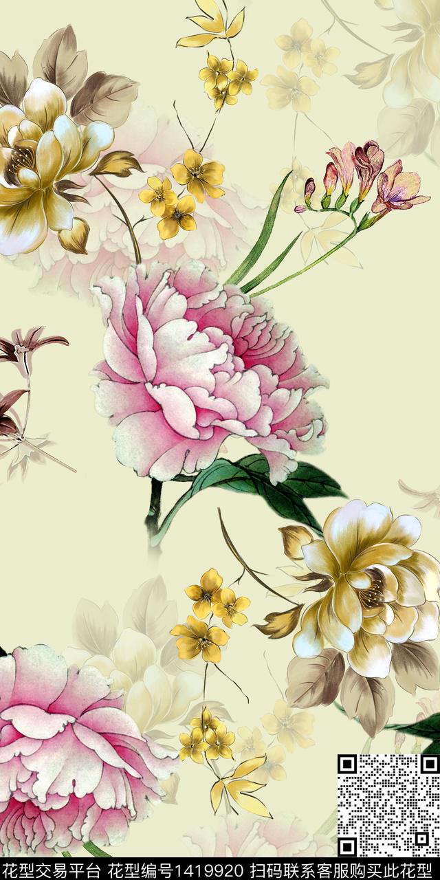 女装花卉大花数码印花华亿平台下载（图片编号: 1419920） - 瓦栏（Walan）