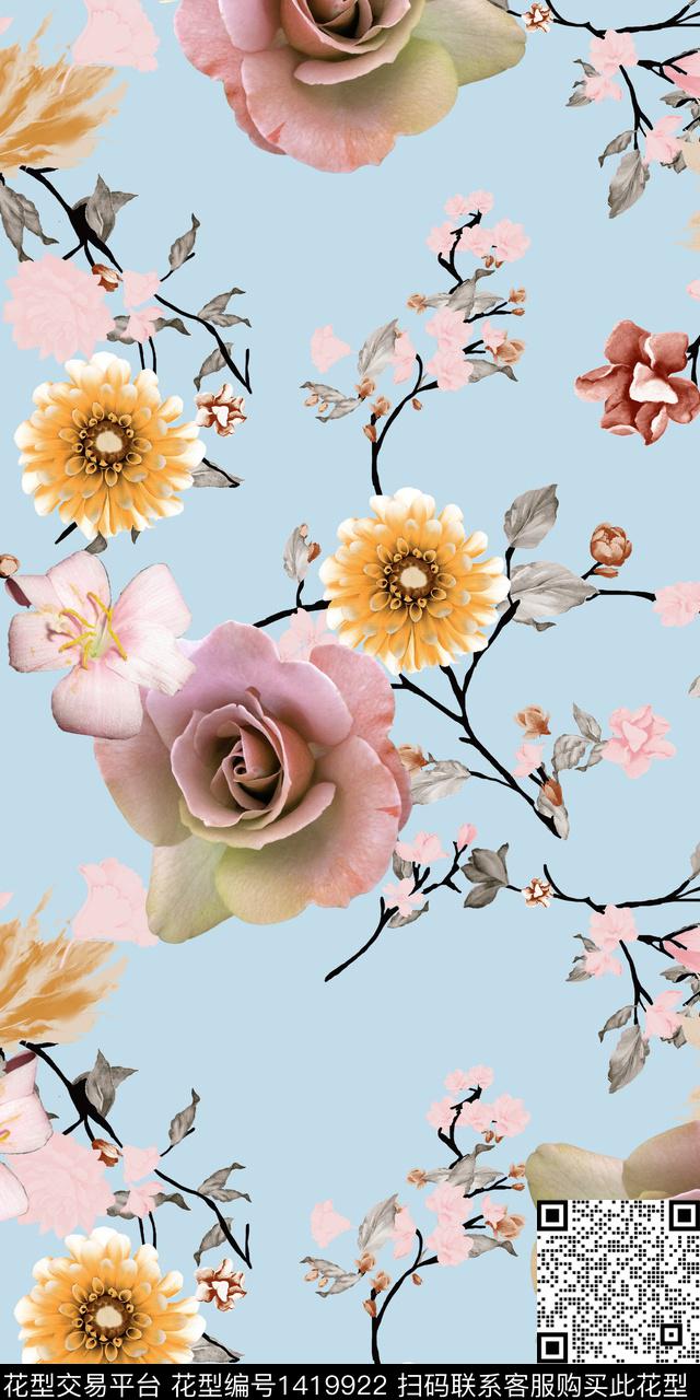 女装花卉大花数码印花华亿平台下载（图片编号: 1419922） - 瓦栏（Walan）