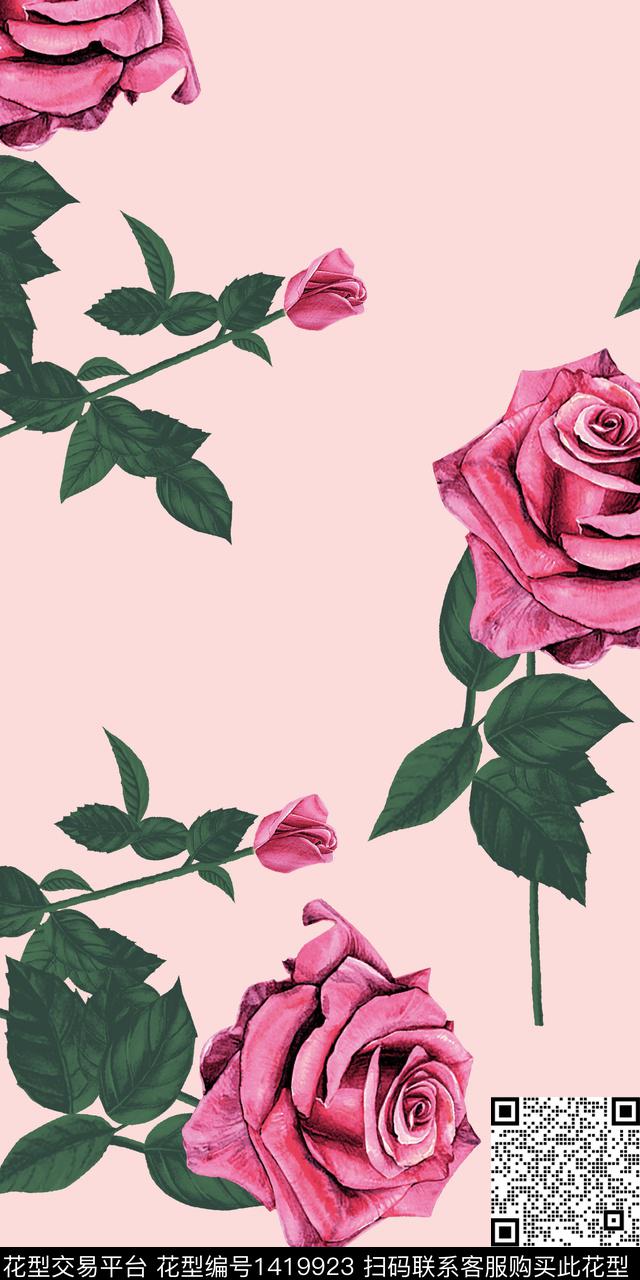 女装花卉大花数码印花华亿平台下载（图片编号: 1419923） - 瓦栏（Walan）