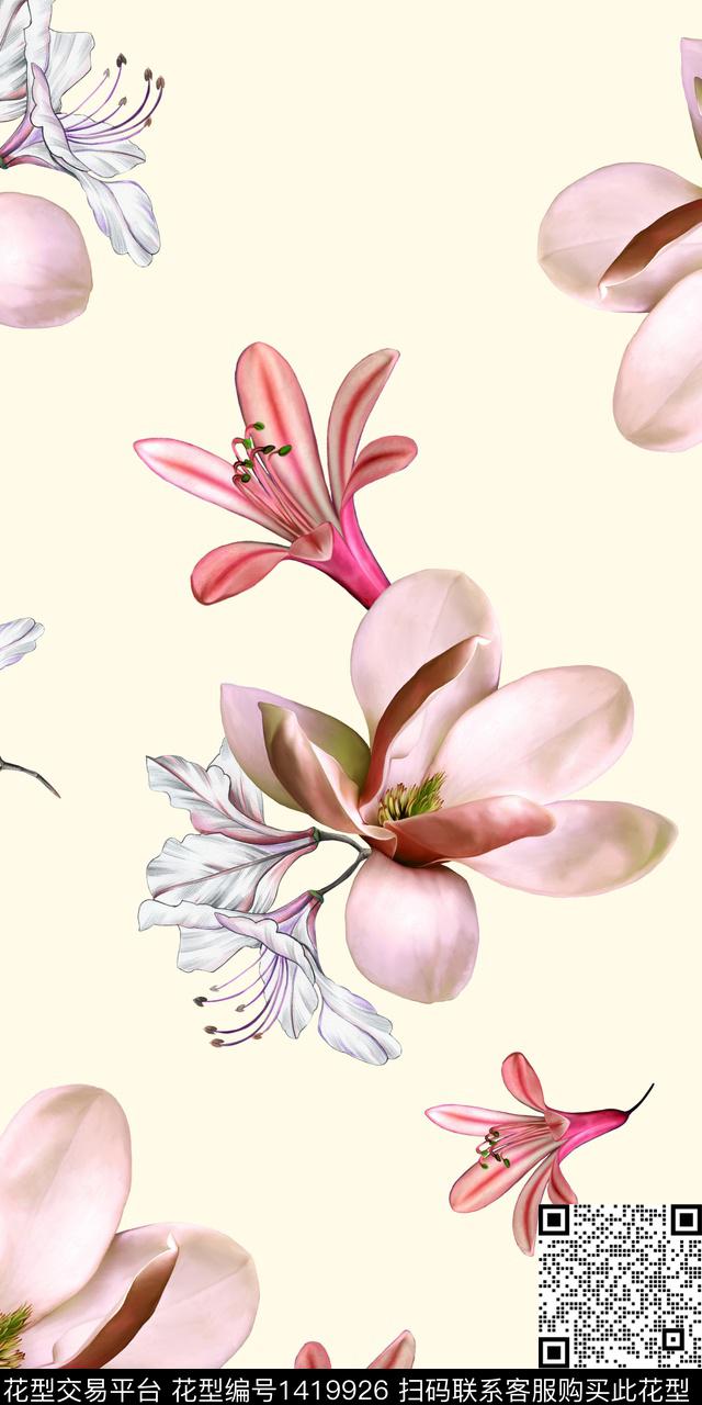 女装花卉大花数码印花华亿平台下载（图片编号: 1419926） - 瓦栏（Walan）
