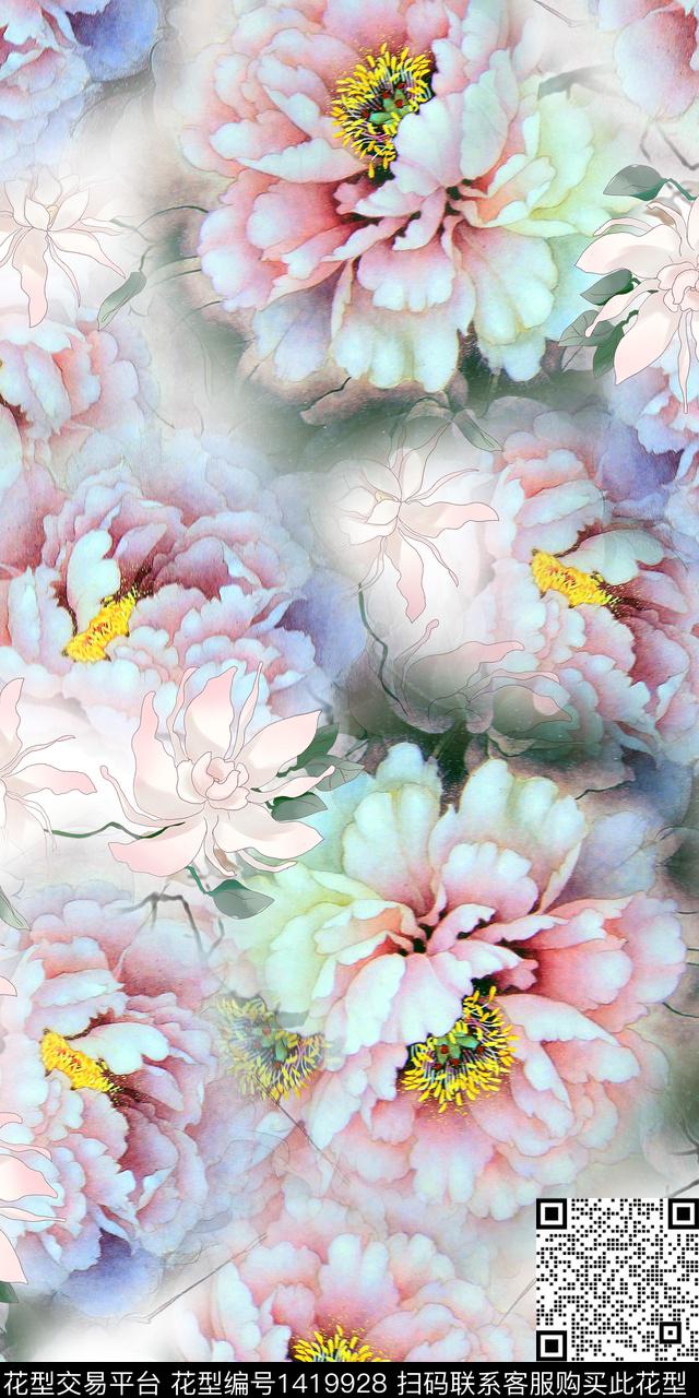 女装花卉大花数码印花华亿平台下载（图片编号: 1419928） - 瓦栏（Walan）