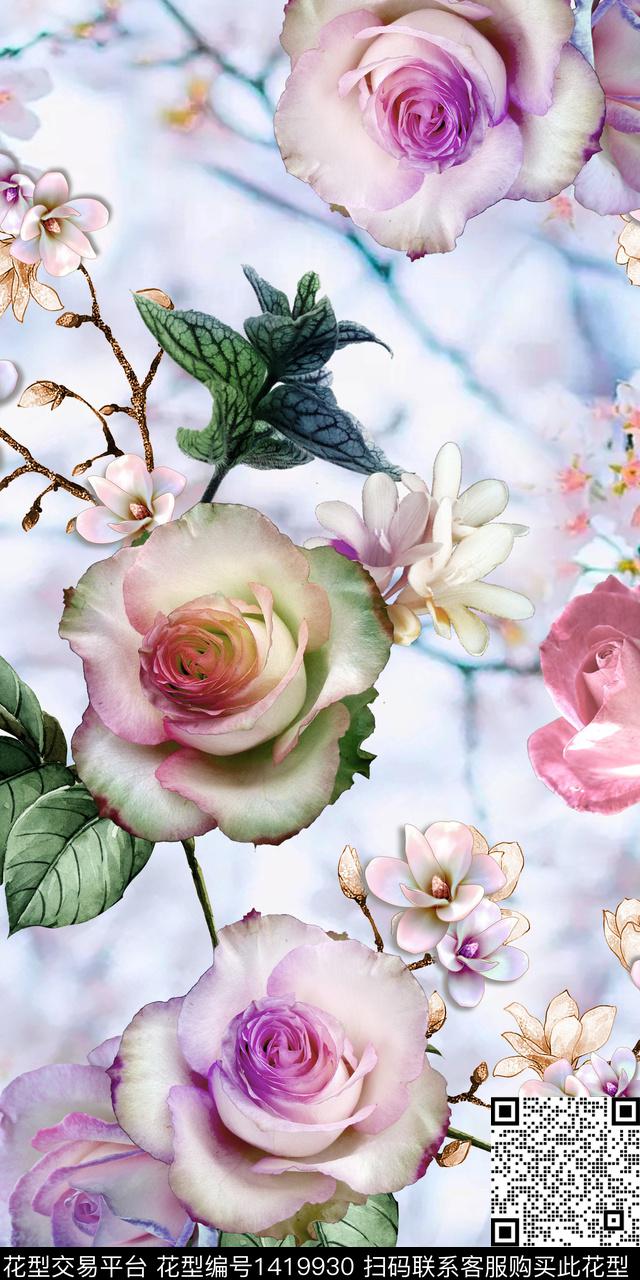 女装花卉大花数码印花华亿平台下载（图片编号: 1419930） - 瓦栏（Walan）