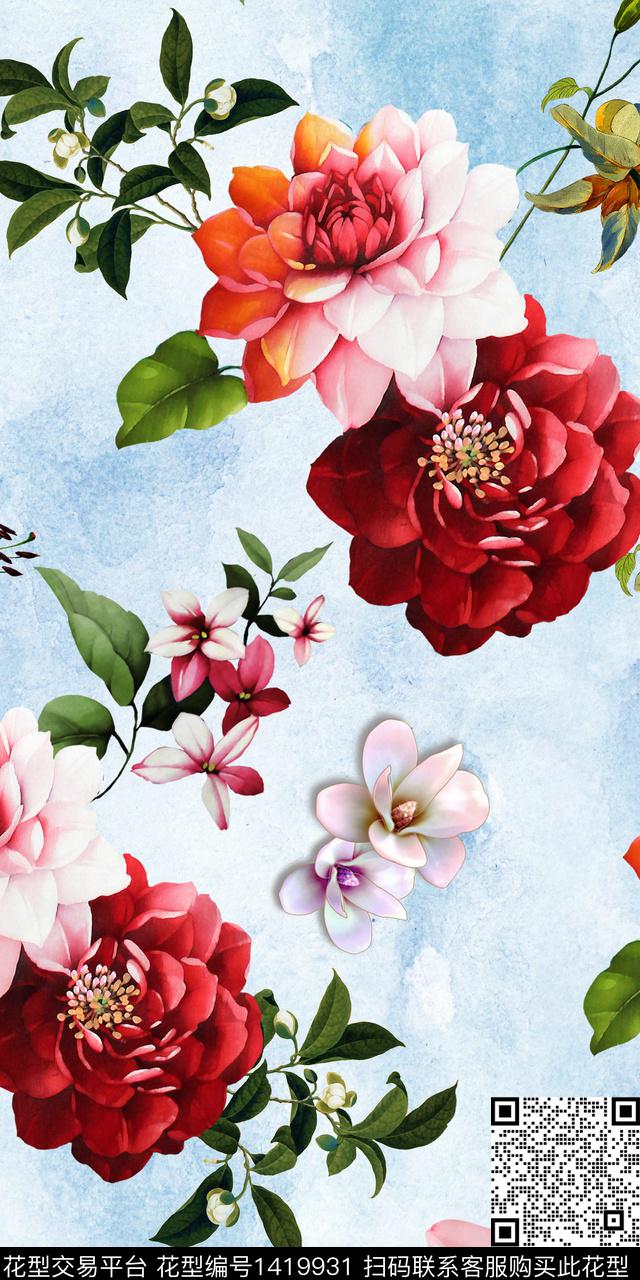 女装花卉大花数码印花华亿平台下载（图片编号: 1419931） - 瓦栏（Walan）