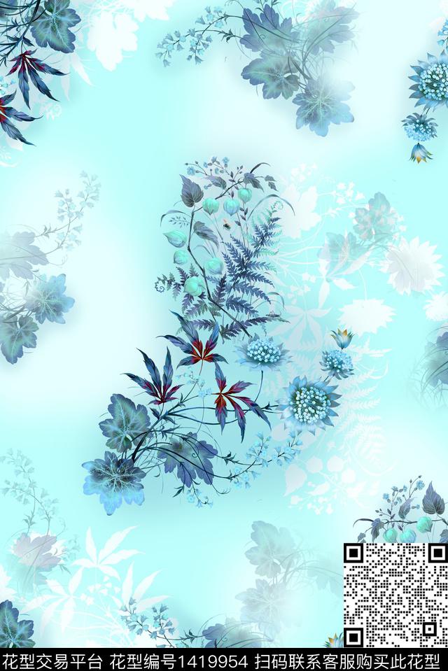 几何复古花卉数码印花华亿平台下载（图片编号: 1419954） - 瓦栏（Walan）