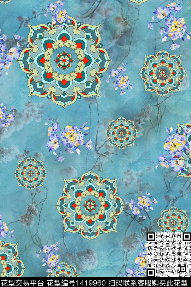 民族花卉水彩大牌风数码印花华亿平台下载（图片编号: 1419960） - 瓦栏（Walan）